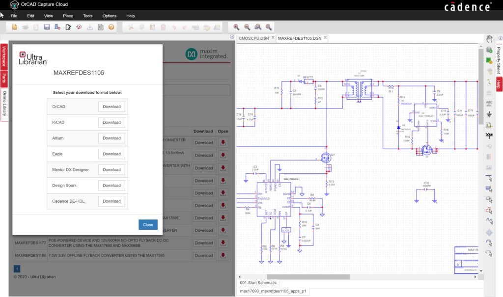 Maxim Integrated Interactive Reference Design in OrCAD Capture Cloud