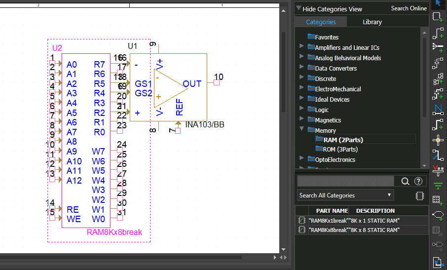 IC footprint search features in a CAD program