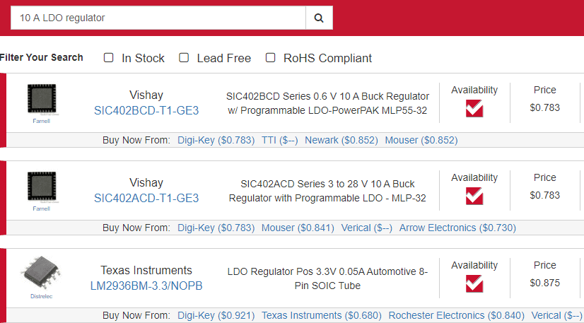 e parts finder for LDO regulator