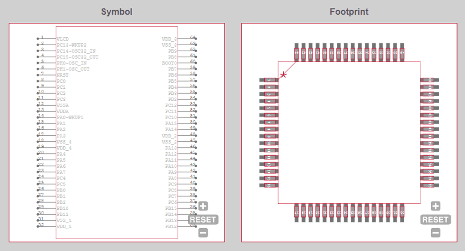 STMicroelectronics STM32L151RDT6 MCU schematic and footprint