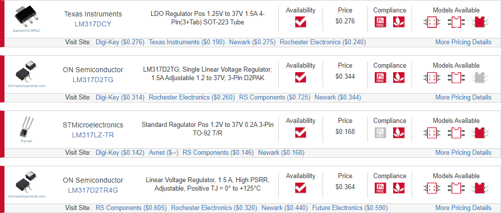 LM317 component search engine results