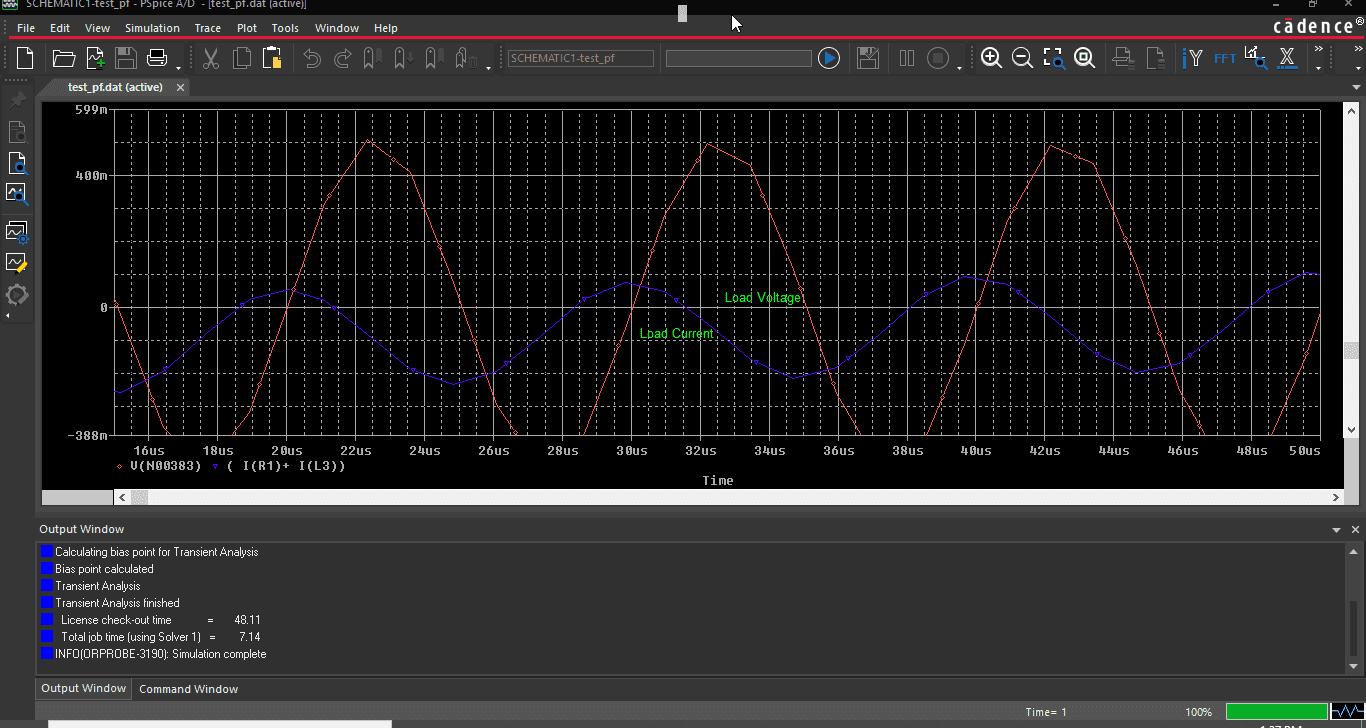 Circuit simulation and analysis through PSpice