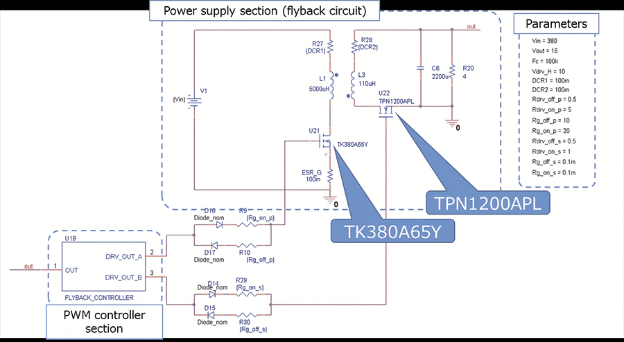 Graphical Interface for a Circuit in a SPICE Variant, Toshiba