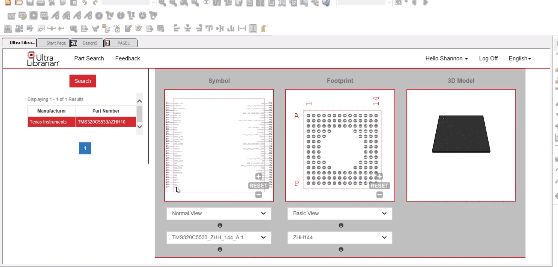 An example of a CAD library interface.