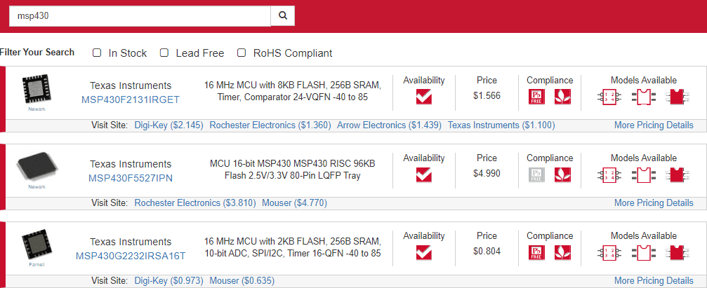 MSP430 applications search results