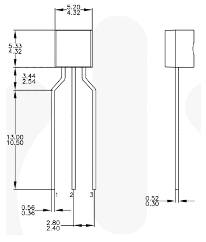 Physical dimensions from the BC547 datasheet.