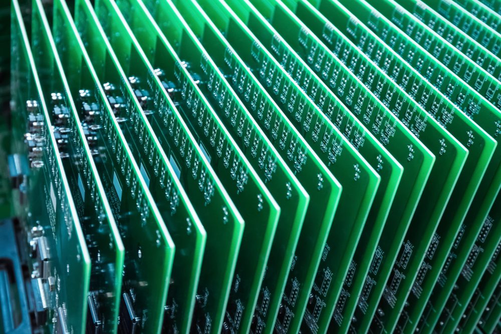 A cluster of similar circuit boards.