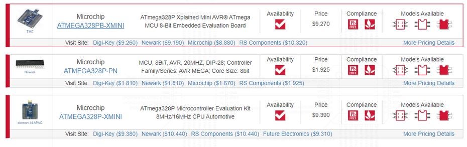 ATmega328P evaluation boards and kits from Ultra Librarian.