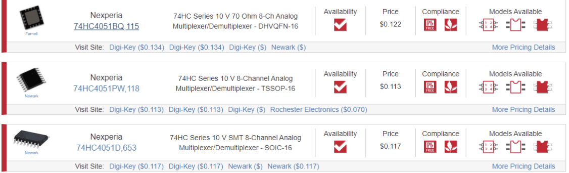 Variants of the 74HC4051 in the Ultra Librarian search engine.