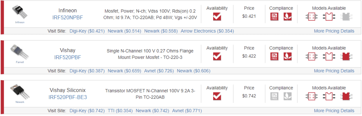 Variants of the IRF520 on the Ultra Librarian search engine.