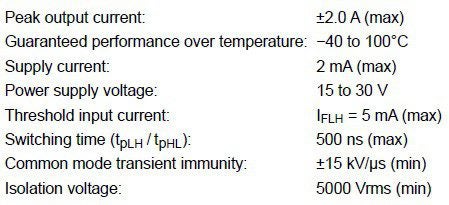 Basic component characteristics for the TLP700