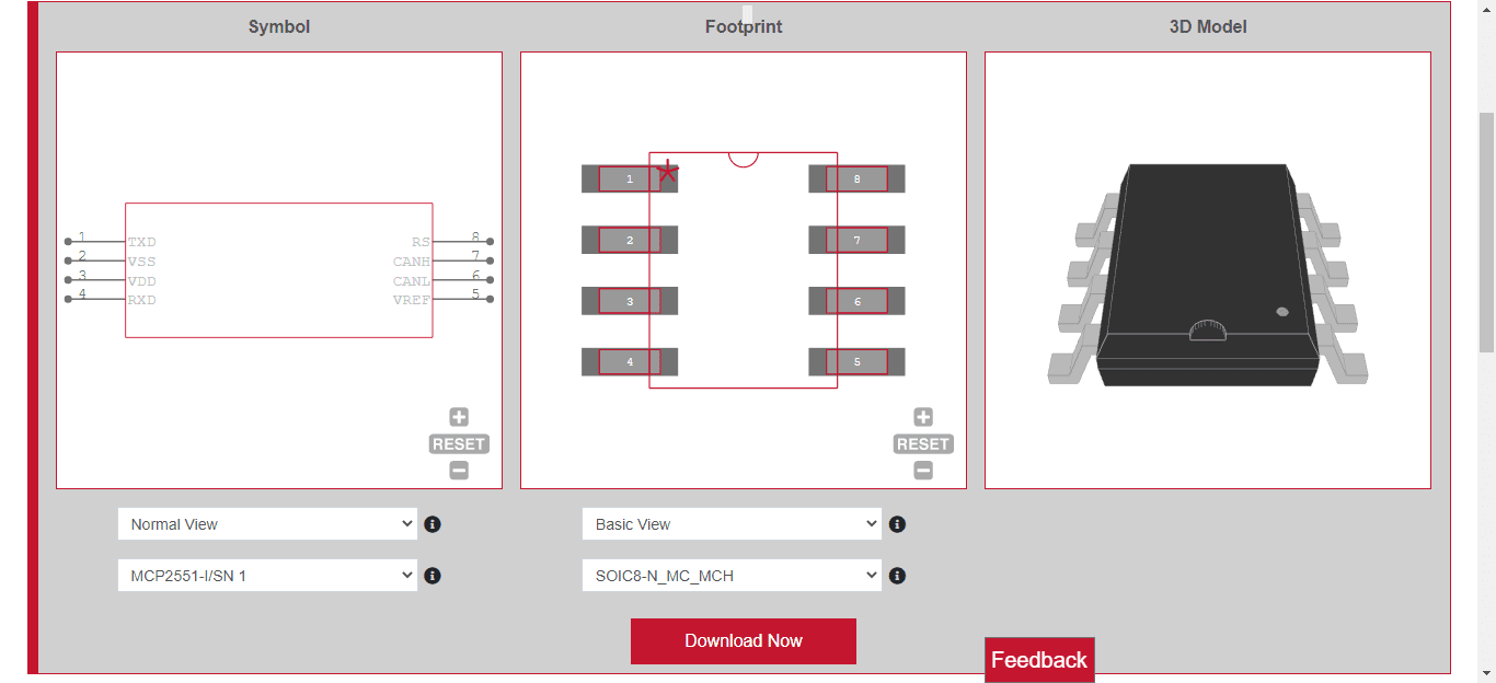 Symbol, footprint, and 3D model for the MCP2551