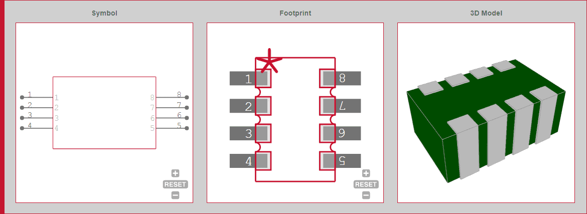 Symbol, footprint, and 3D model from Ultra Librarian’s search engine