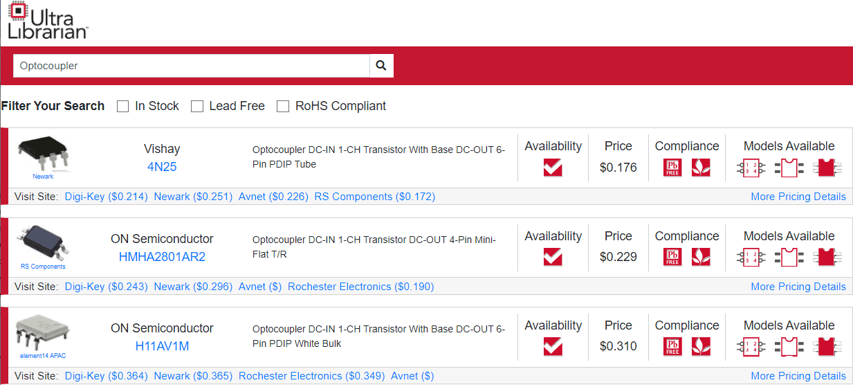 Optocoupler search in Ultra Librarian’s search engine