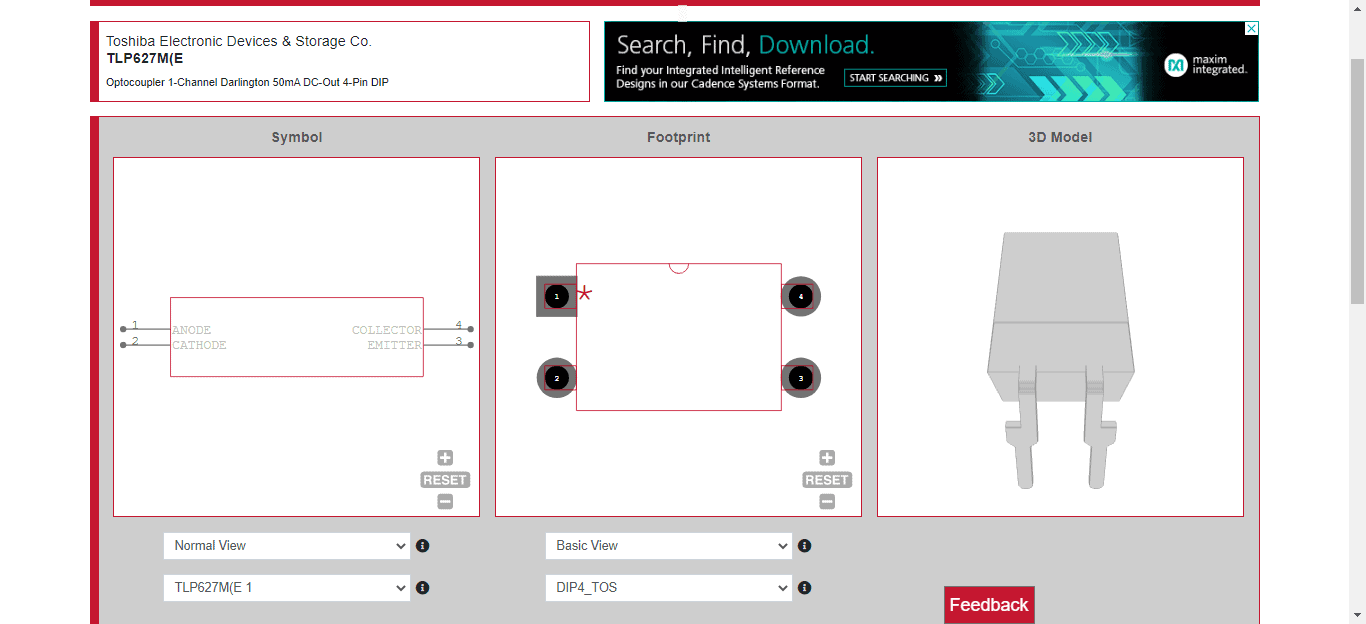 Downloadable CAD images for TLP627/TLP627M