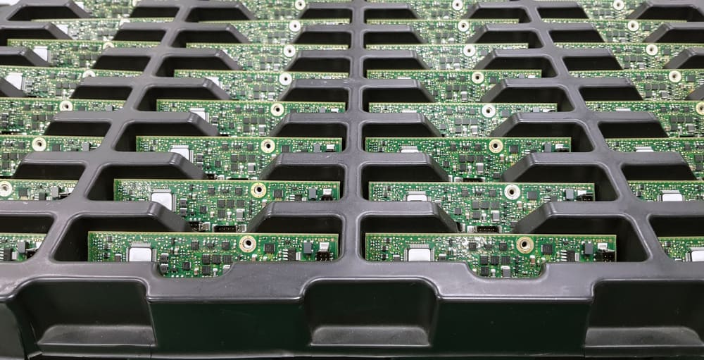 Trays of assembled PCBs