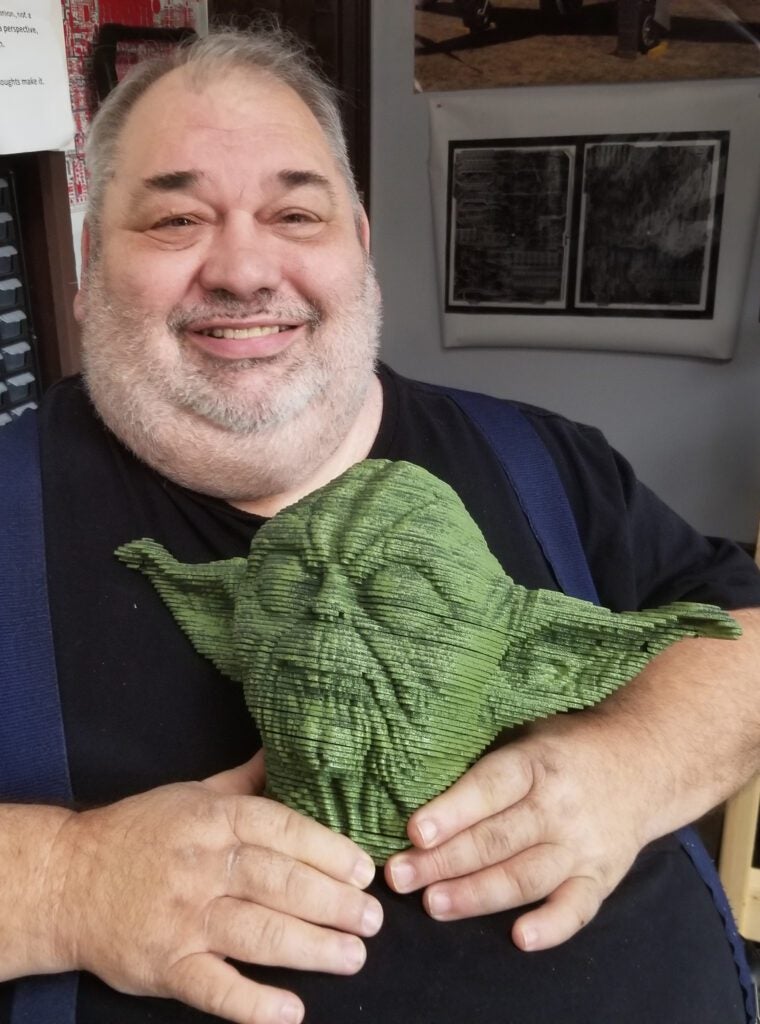 frank frank holding handmade Yoda