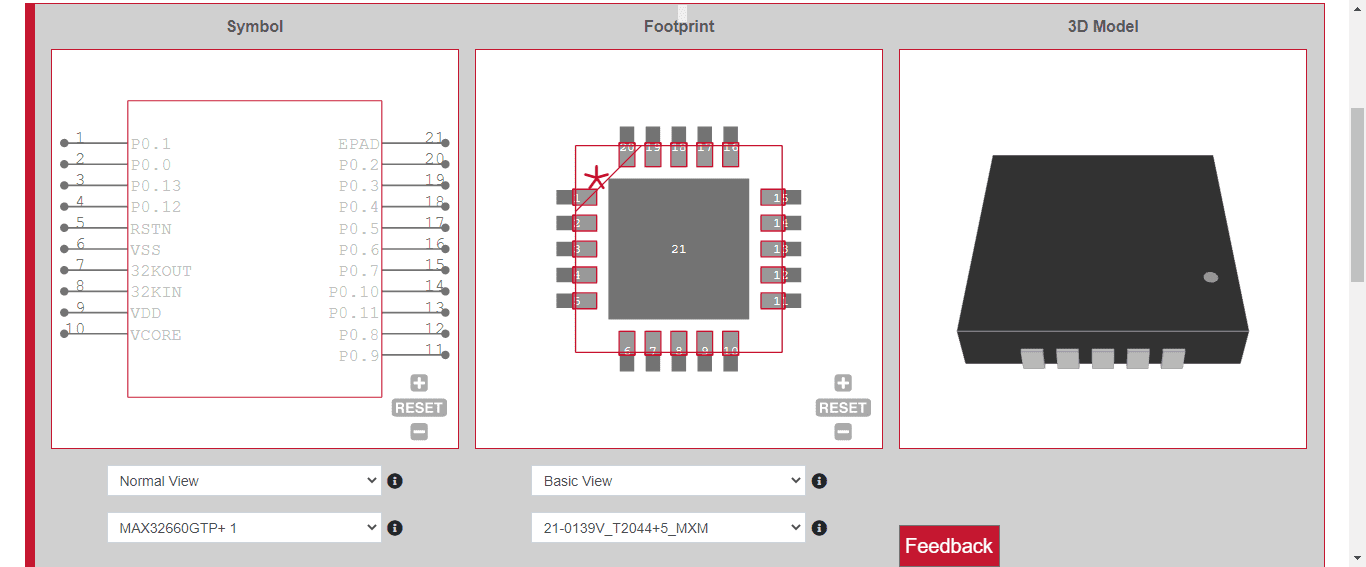 20-pin exposed pad CAD model for the MAX32660