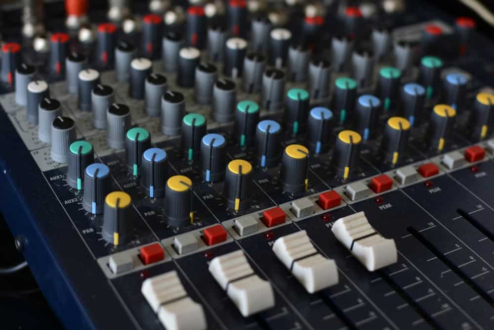 A mixing table in a music composer home studio 