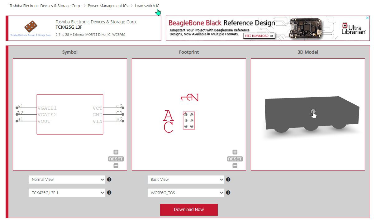 TCK425G CAD schematic, footprint and 3D model