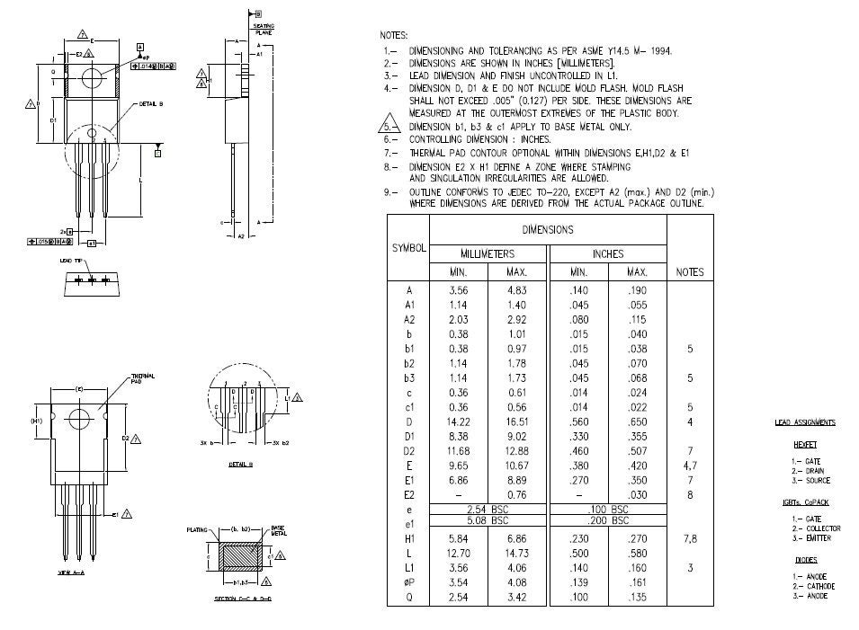 Package and PCB layout dimensions for the IRFB7545 MOSFET