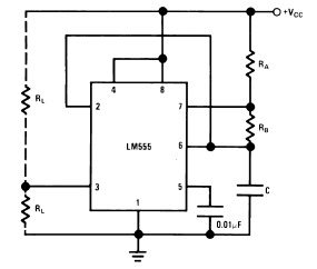 Common LM155 timer circuit astable operation configuration