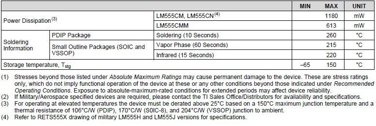 LMi55 timer circuit maximum specifications