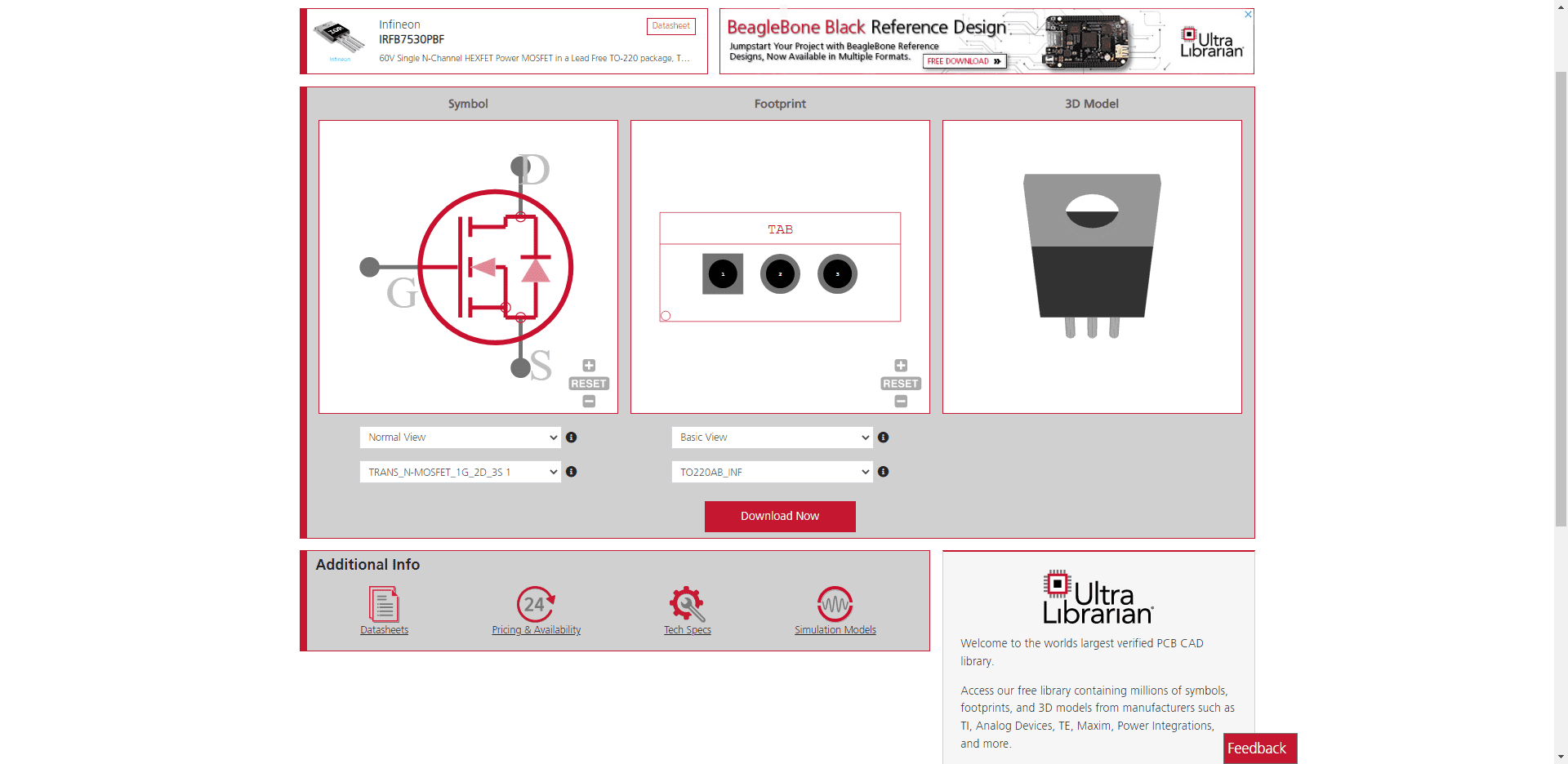 Equivalent IRFB7545 CAD model from UL