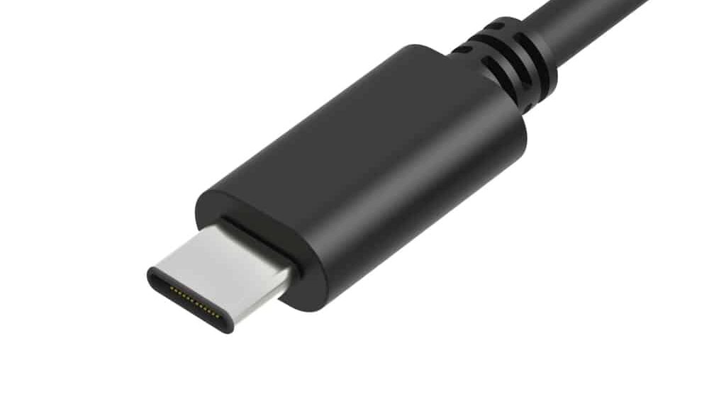 Angled view of USB Type-C plug.