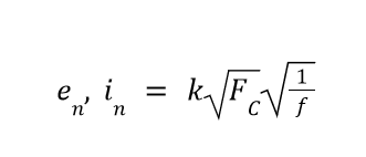 current and voltage noise frequency dependency equation