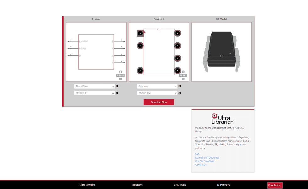 TNY277PN schematic, footprint and 3D CAD model from UL