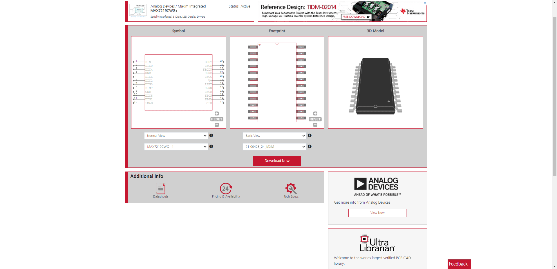 AX7219 schematic, footprint and 3D model CAD data from UL