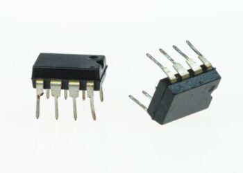 Operational amplifiers, a type of low voltage amplifier, isolated on white