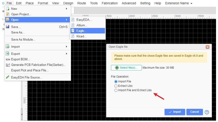 EasyEDA EAGLE import capability