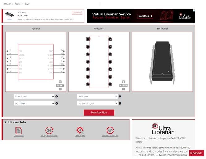 Schematic, footprint and 3D model for the IR2110 from UL