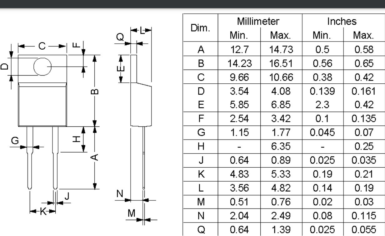 Schottky Diode (TO-220 housing) Outline and Dimensions