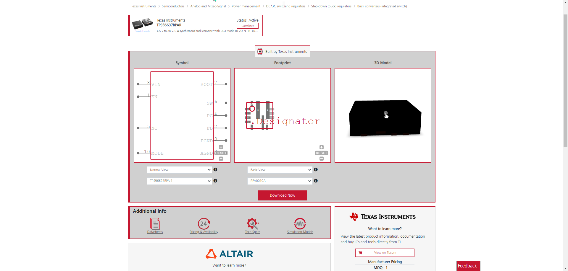 Accurate TPS56637RPAR CAD model data from UL