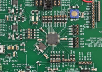 Close-up view of PCB component placement