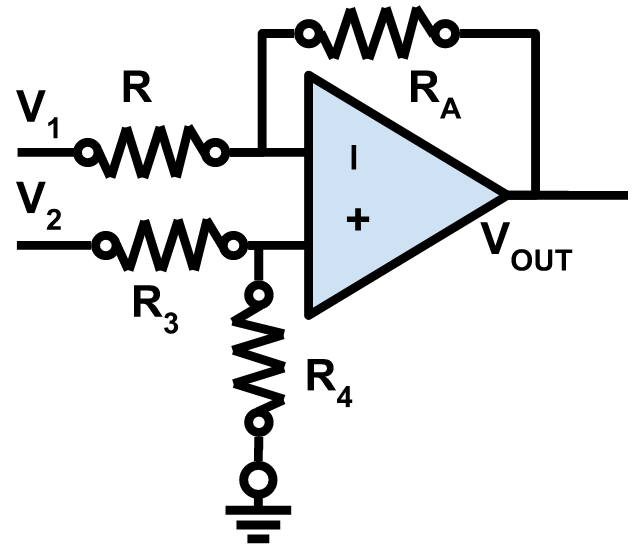 Subtractor op amp circuit (also known as differential amplifier)