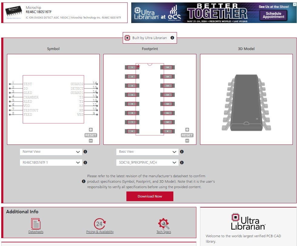 Each ASIC design method offers a unique set of advantages and disadvantages. The designer’s choice depends on factors such as the complexity of the design, time-to-market requirements, budget constraints, and customization level. Accurate CAD Models Are Essential for ASIC PCB Design Application-specific integrated circuits often have multiple I/O connections. Ensuring that your CAD models accurately represents all dimensions; such as pin size, spacing, and pitch angle, is critical for PCB layout design, fabrication, assembly, and operation once the board is deployed. Relying on the industry’s leading source for downloadable CAD models, as shown for the ASIC below, is the best option. MIcrochip RE46C180S16TF programmable ionization smoke detector ASIC CAD models from UL (Alt text: UL CAD models for the Microchip RE46C180S16TF programmable ionization smoke detector ASIC) [Link to source of image] A clear understanding of ASIC design methods and applications will aid you in designing and developing PCBs that employ ASICs. With this knowledge, you can better source project components and devices for your embedded systems. If you’re looking for CAD models for common components or tips on using an application-specific integrated circuit in embedded systems, Ultra Librarian helps by compiling all your sourcing and CAD information in one place. Working with Ultra Librarian will set your team up for success to ensure streamlined and error-free design, production, and sourcing. Register today for free.