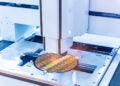 View of silicon wafer under microscope.