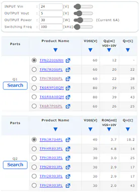 Input specification and MOSFET selector