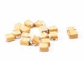 A view of tantalum capacitors that are often used for PCB layout bypass capacitors, on white background.