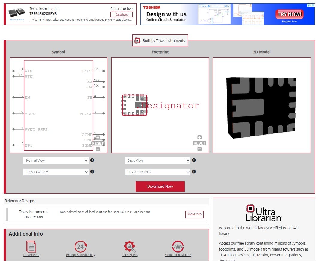 UL’s CAD models for PCB design with the TPS54620)