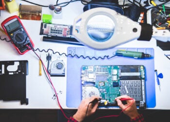 Electronic DUT on a workstation.