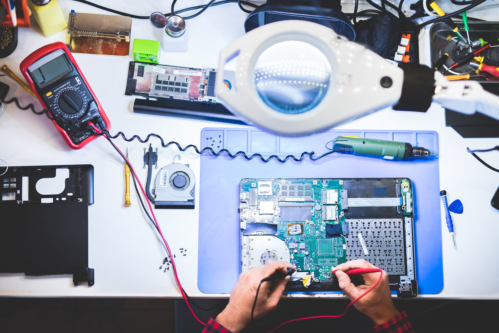 Electronic DUT on a workstation.
