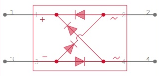 MSB30M-13 bridge rectifier schematic symbol by Ultra Librarian.