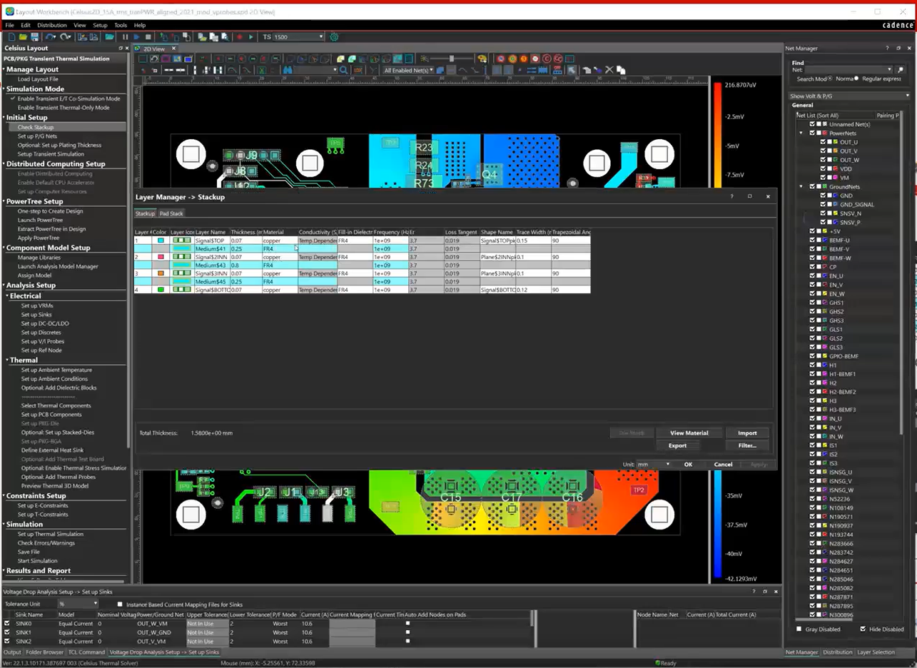 Celsius thermal simulation with stackup manager window open