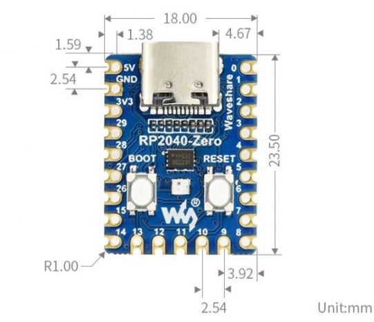 RP2040 Zero board dimensions