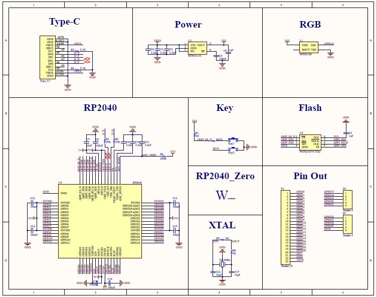 Schematic diagram for the RP2040 Zero